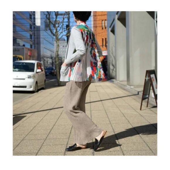 Women Sacai White Multicolor Floral Mixed Media Knit V-Neck Cardigan Sweater L - Picture 4 of 14